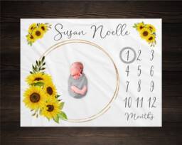 Sunflower Floral Milestone Blanket, Baby Month Girl Track Growth, Keepsake, Shower Gift, Yellow Flower