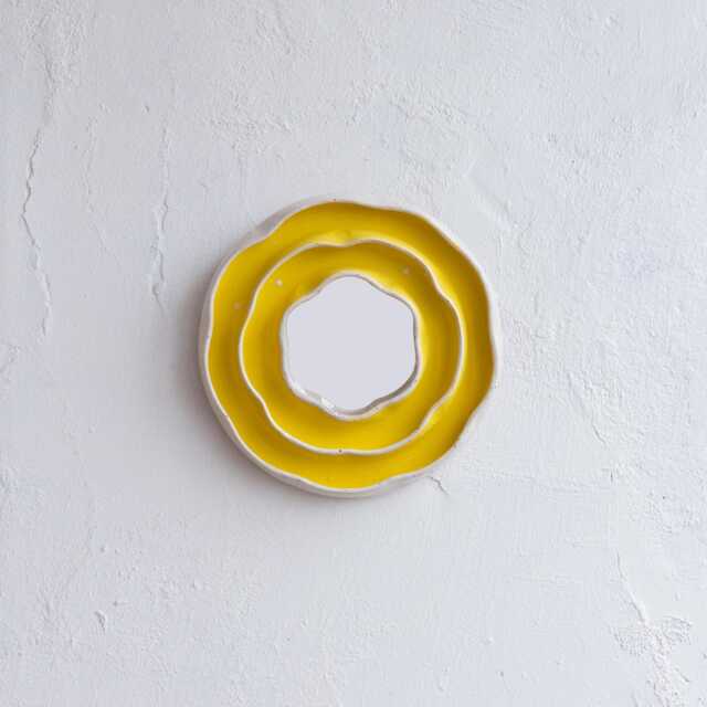 Small Ceramic Flower Mirror Funky Wall Art, Yellow Wavy Mirror, Sculptural Vanity Mirror - image 1