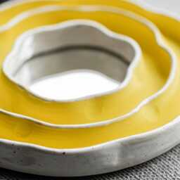 Small Ceramic Flower Mirror Funky Wall Art, Yellow Wavy Mirror, Sculptural Vanity Mirror - thumbnail 3