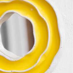 Small Ceramic Flower Mirror Funky Wall Art, Yellow Wavy Mirror, Sculptural Vanity Mirror - thumbnail 4