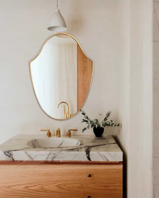 Shield Brass Wall Mirror Modern Vanity Mirror, Irregular Design - image 1