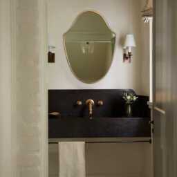 Shield Brass Wall Mirror Modern Vanity Mirror, Irregular Design - thumbnail 2