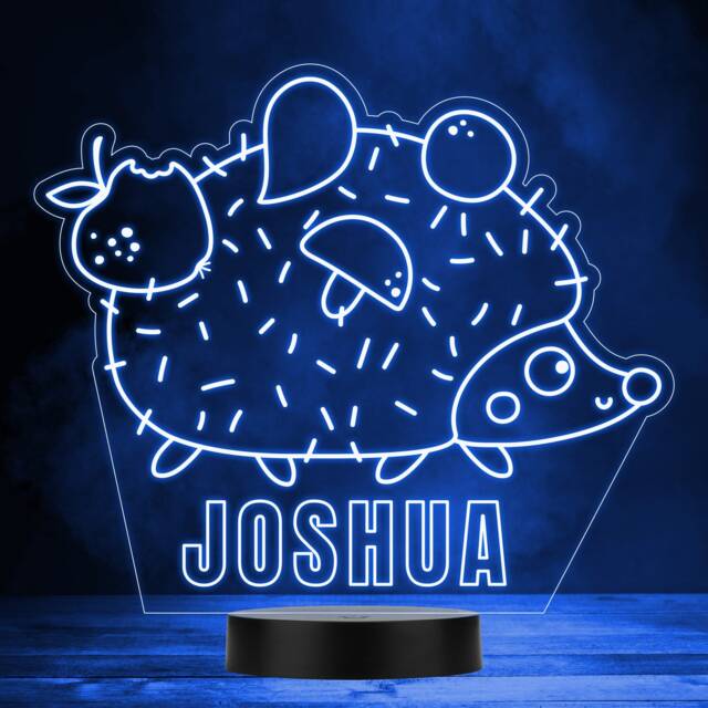 Hedgehog With Mushroom & Apples Led Lamp Personalised Gift Night Light - Bedroom - image 1