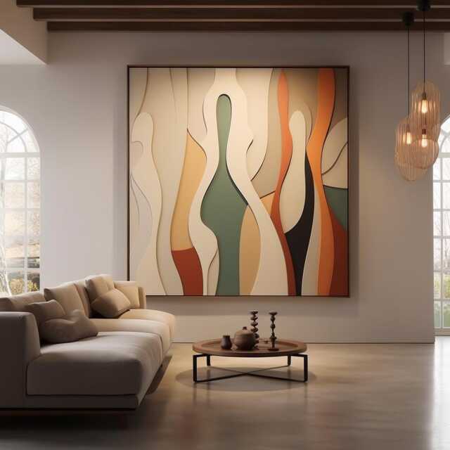 3D Geometric Wood Wall Art Colorful Carved Sculpture - image 1