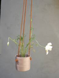 Pink Hanging Planter With Leather Straps, Nordic Ceramic Planter, Minimalist Pottery Indoor Pot, Succulent - thumbnail 1