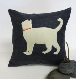 White Cat Silhouette Pillow - Felt Throw Cushion - thumbnail 1