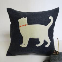White Cat Silhouette Pillow - Felt Throw Cushion - thumbnail 3