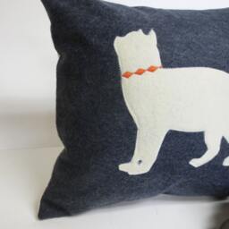 White Cat Silhouette Pillow - Felt Throw Cushion - thumbnail 2