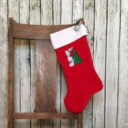Handmade Embroidered Christmas Stocking Snowman Tree Design - thumbnail 3