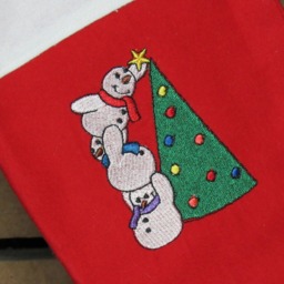 Handmade Embroidered Christmas Stocking Snowman Tree Design - thumbnail 2