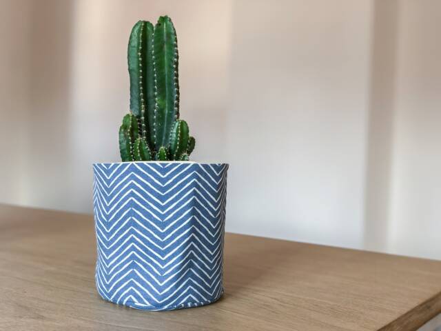 Handmade Blue Zigzag Fabric Planter Cover Minimalist Plant Bag - image 1