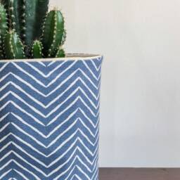 Handmade Blue Zigzag Fabric Planter Cover Minimalist Plant Bag - thumbnail 4