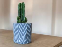 Handmade Blue Zigzag Fabric Planter Cover Minimalist Plant Bag - thumbnail 1
