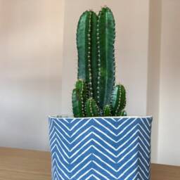 Handmade Blue Zigzag Fabric Planter Cover Minimalist Plant Bag - thumbnail 2