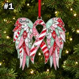 Custom Name Awareness Ribbon Angel Wings Ornament, Christmas Tree Car Hanging Decor, Flat 2D Ornament Acrylic Wooden Holiday Gift 2026 - thumbnail 3
