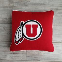 University Of Utah, Red Drum & Feather Letterman Pillow, Utah Utes, Go Utes - thumbnail 1