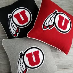 University Of Utah, Red Drum & Feather Letterman Pillow, Utah Utes, Go Utes - thumbnail 4