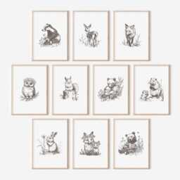 Woodland Nursery Prints Baby Room Decor, Wall Art Gift, Animal Kids Forest - thumbnail 2