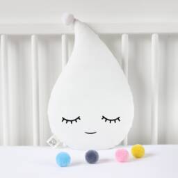 White With Pompom Raindrop Cushion For Nursery Decor, Baby Shower Gift Idea Dreamy Pillow Newborn Infant Kids Girl Bed Boy Teepee Sky - thumbnail 3