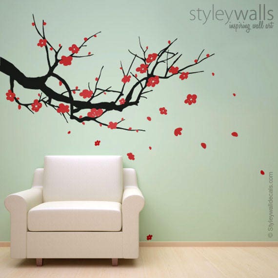 Cherry Branch Wall Decals Blossom Decal Sakura Tree - Nursery Home Decor Art - image 1