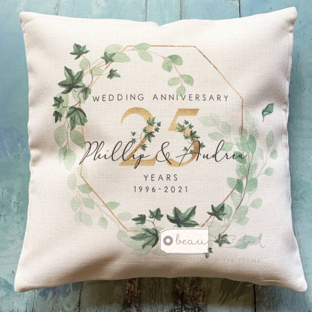 Personalised Mr Mrs Wedding Anniversary 25 50 1St .. Ivy Greenery Design Linen Style Cushion Decor Cover