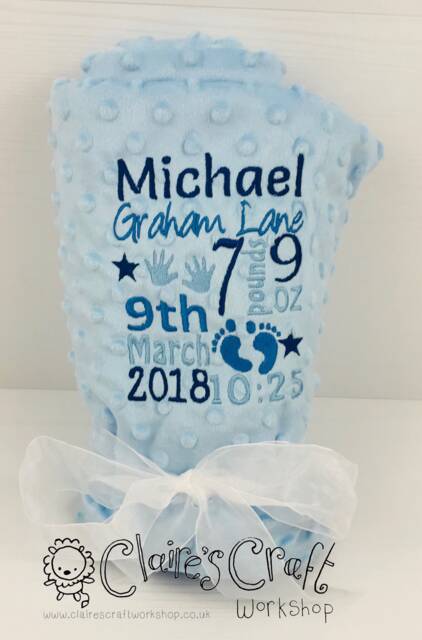 Luxury Baby Bubble Blanket in Blue, Pink Or White With Birth Details For Births, Christenings, Gifts, Birthdays Celebrations - image 1