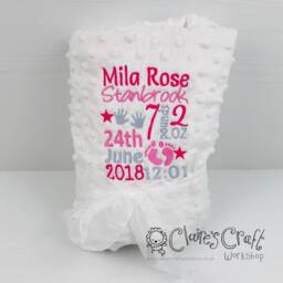 Luxury Baby Bubble Blanket in Blue, Pink Or White With Birth Details For Births, Christenings, Gifts, Birthdays Celebrations - thumbnail 2