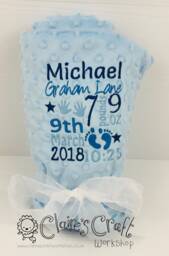 Luxury Baby Bubble Blanket in Blue, Pink Or White With Birth Details For Births, Christenings, Gifts, Birthdays Celebrations - thumbnail 1