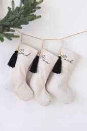 Neutral Christmas Stocking, Stocking Personalized Grey, Christmas, Minimalist Christmas Stocking Custom - thumbnail 1