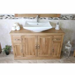 Bathroom Vanity Unit Furniture Wash Stand Oak Cabinet & White Ceramic Basin 402Cb016 - thumbnail 1