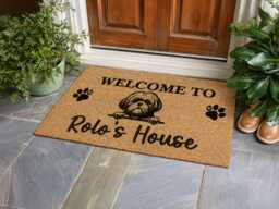 Welcome To Rolo's House - Custom Dog Portrait Mat Unique Scripted Home D??cor Sign - thumbnail 1