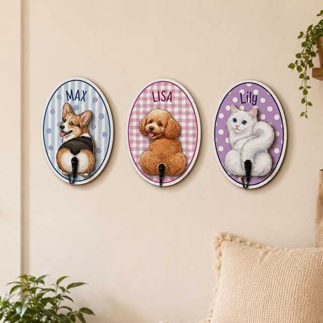 Custom Pet Photo Wooden Key Holder, Oval Wall Hook With Name - image 1