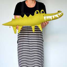 Big Decorative Crocodile. Decorative Croco Pillow Made With Green Linen & Cotton - thumbnail 2