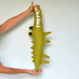 Big Decorative Crocodile. Decorative Croco Pillow Made With Green Linen & Cotton - thumbnail 3