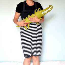 Big Decorative Crocodile. Decorative Croco Pillow Made With Green Linen & Cotton - thumbnail 1