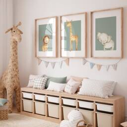 Nursery Wall Art Prints With Elephant, Lion & Giraffe, Set Of 3 Safari Animal in Sage Green For Girls Boys Bedroom, Decor - thumbnail 2