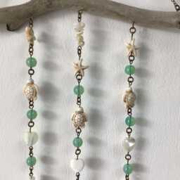 Mother Of Pearl Beaded Wall Hanging. Beach Driftwood & Shell Mobile - thumbnail 3