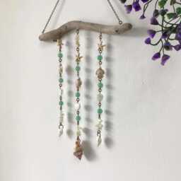 Mother Of Pearl Beaded Wall Hanging. Beach Driftwood & Shell Mobile - thumbnail 2