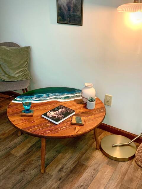 Round Gulf Ocean Wave Resin Coffee Table - image 1