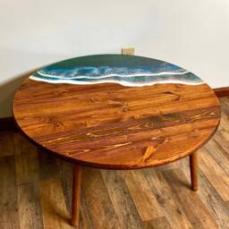 Round Gulf Ocean Wave Resin Coffee Table - thumbnail 2