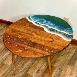 Round Gulf Ocean Wave Resin Coffee Table - thumbnail 3