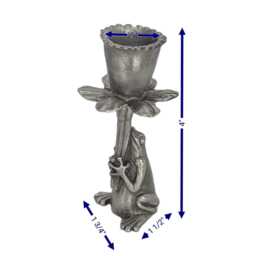 Handmade Pewter Frog Daffodil Candle Holder, Nature Inspired Home Decor - thumbnail 2