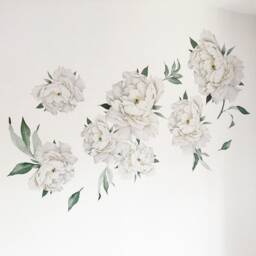 White Peony Wall Decals, Floral Decals Girls Nursery, Watercolor Pastel Flower Stickers Peel & Stick Vinyl Bedroom Decor - thumbnail 4