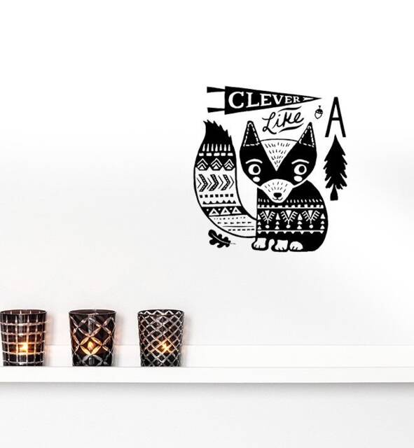 Clever Little Fox Wall Sticker Decal - Kids Stickers, Animals Childrens Decals, Art, Room, Girl, Boy