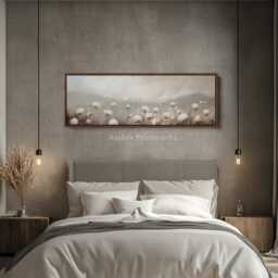 Vintage Beige Wildflower Large Wide Horizontal Wall Art Framed Canvas, Minimal Above Bed Decor, Living Room Art, Narrow - H0194 - thumbnail 2