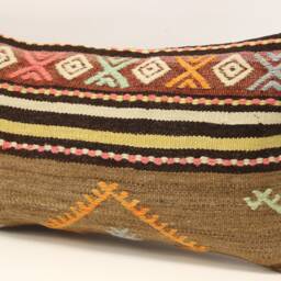 Turkish Kilim Pillow Cover 12x20, Wool Lumbar Cushion - thumbnail 3