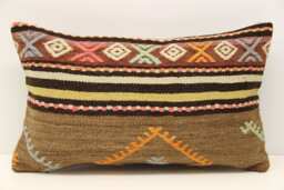 Turkish Kilim Pillow Cover 12x20, Wool Lumbar Cushion - thumbnail 1