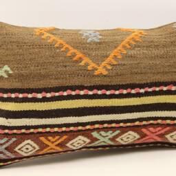 Turkish Kilim Pillow Cover 12x20, Wool Lumbar Cushion - thumbnail 2