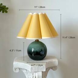 Green Glaze Ceramic Pleated Table Lamp, Black Yellow Petal Shade, Sturdy Base110-240V, Bedroom Living Room Kitchen Rustic Cozy Decor - thumbnail 2