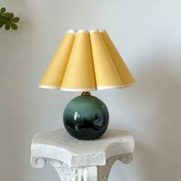 Green Glaze Ceramic Pleated Table Lamp, Black Yellow Petal Shade, Sturdy Base110-240V, Bedroom Living Room Kitchen Rustic Cozy Decor - thumbnail 1